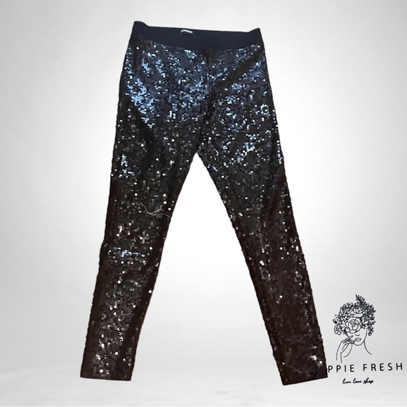 Express Black Sequins w Stretch Leggings Size M - Picture 5 of 9